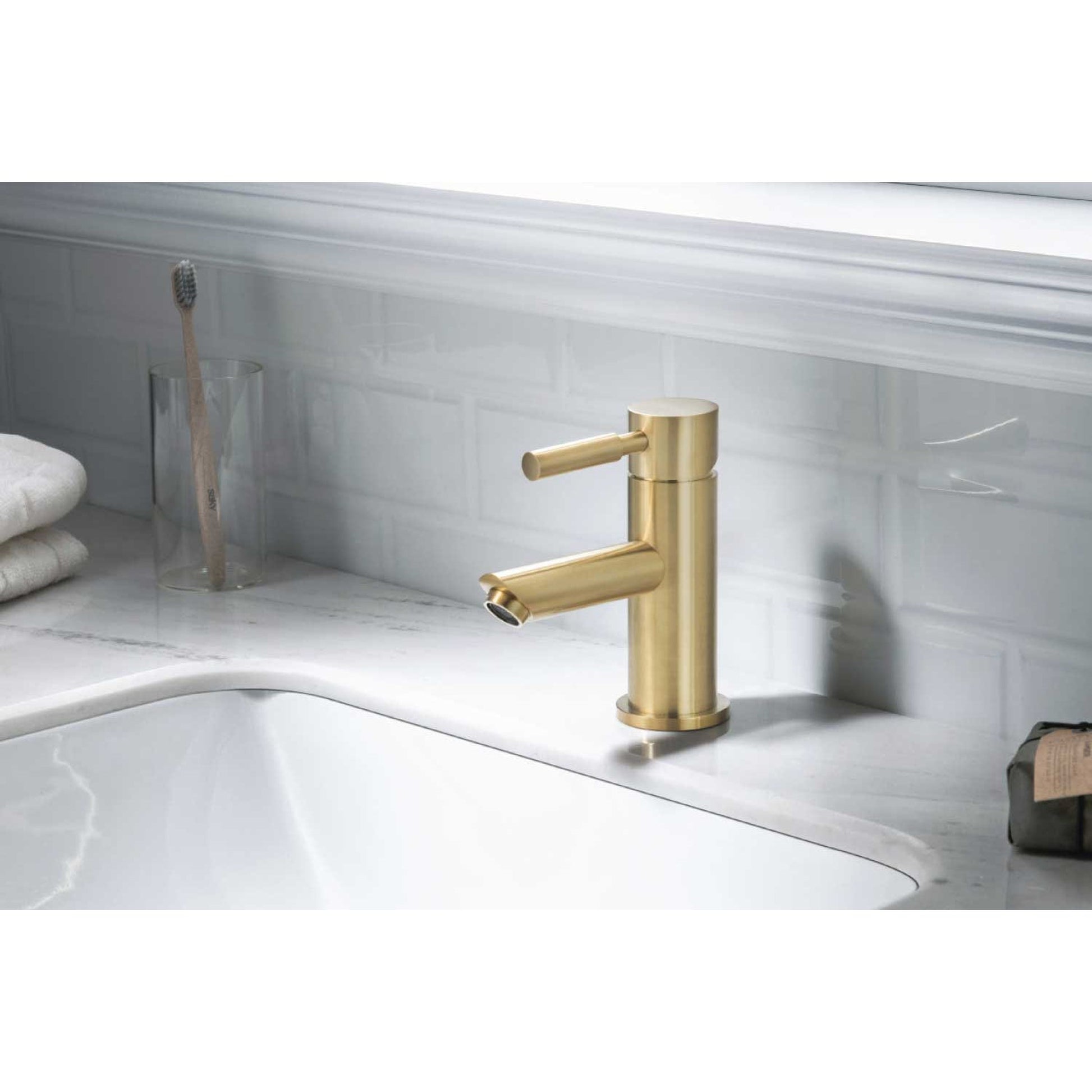 Flusso Faucets Serie 100 6" Single-Hole Satin Brass PVD Deck-Mounted Bathroom Sink Faucet With Pop-Up Drain