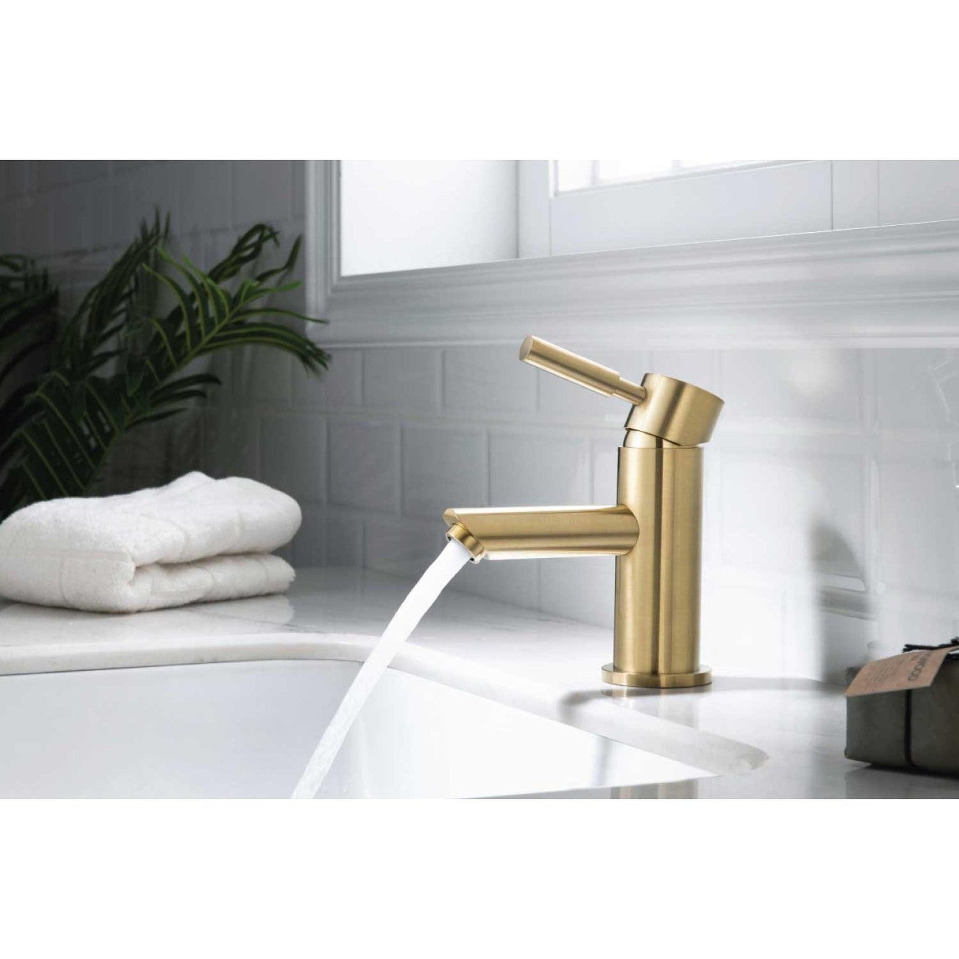 Flusso Faucets Serie 100 6" Single-Hole Satin Brass PVD Deck-Mounted Bathroom Sink Faucet With Pop-Up Drain