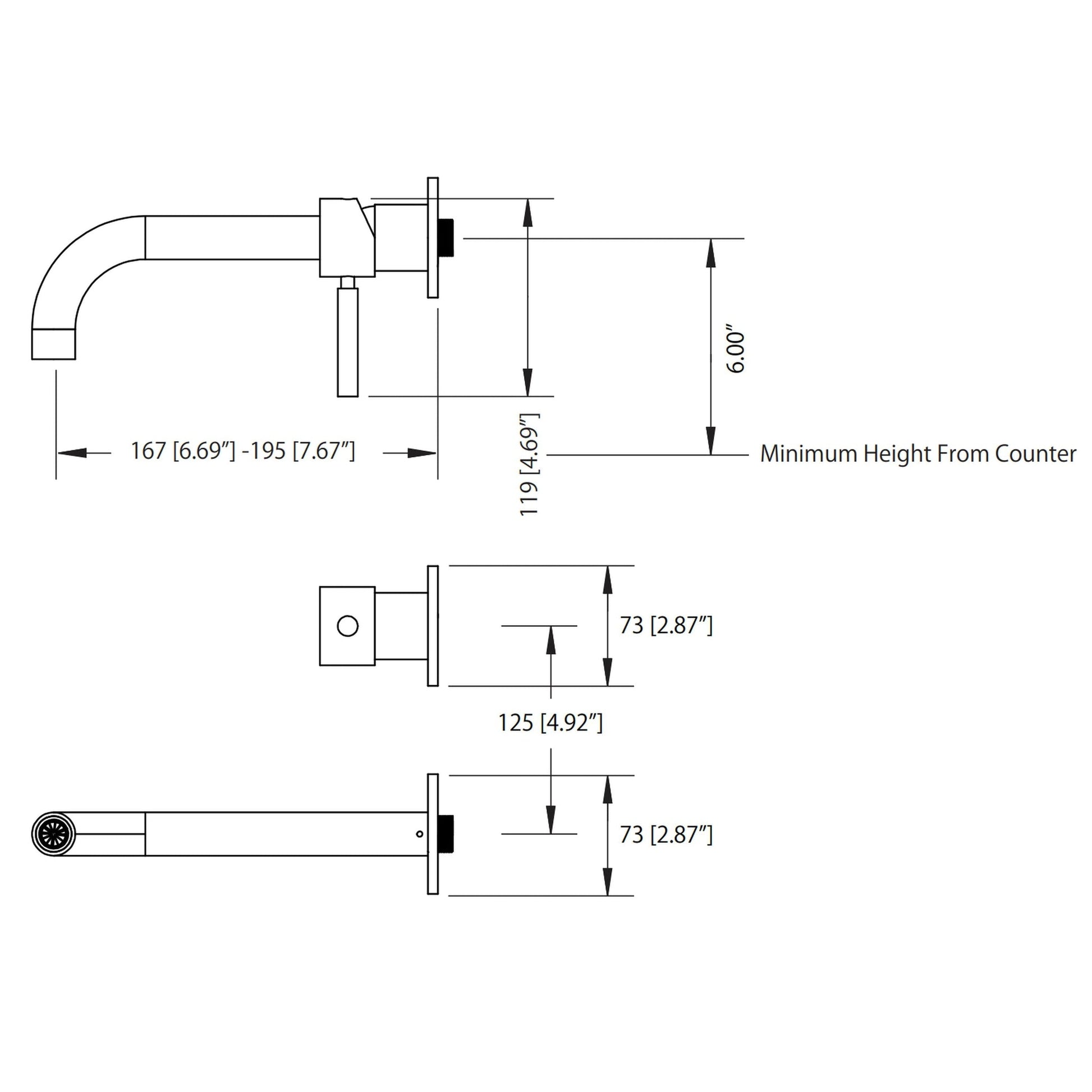 Flusso Faucets Serie 100 6" Two-Hole Matte Black Wall-Mounted Bathroom Sink Faucet With Rough-In Valve