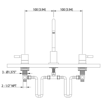 Flusso Faucets Serie 100 8" Three-Hole Brushed Nickel PVD Solid Brass Deck-Mounted Widespread Bathroom Sink Faucet With Overflow Pop-Up Drain