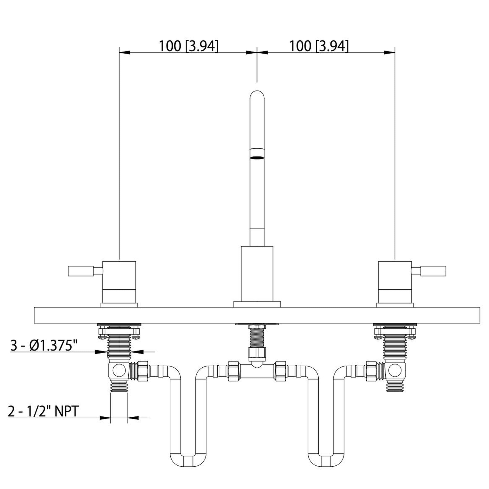 Flusso Faucets Serie 100 8" Three-Hole Chrome Solid Brass Deck-Mounted Widespread Bathroom Sink Faucet With Overflow Pop-Up Drain
