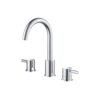 Flusso Faucets Serie 100 8" Three-Hole Chrome Solid Brass Deck-Mounted Widespread Bathroom Sink Faucet With Overflow Pop-Up Drain