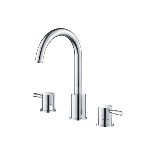Flusso Faucets Serie 100 8" Three-Hole Chrome Solid Brass Deck-Mounted Widespread Bathroom Sink Faucet With Overflow Pop-Up Drain
