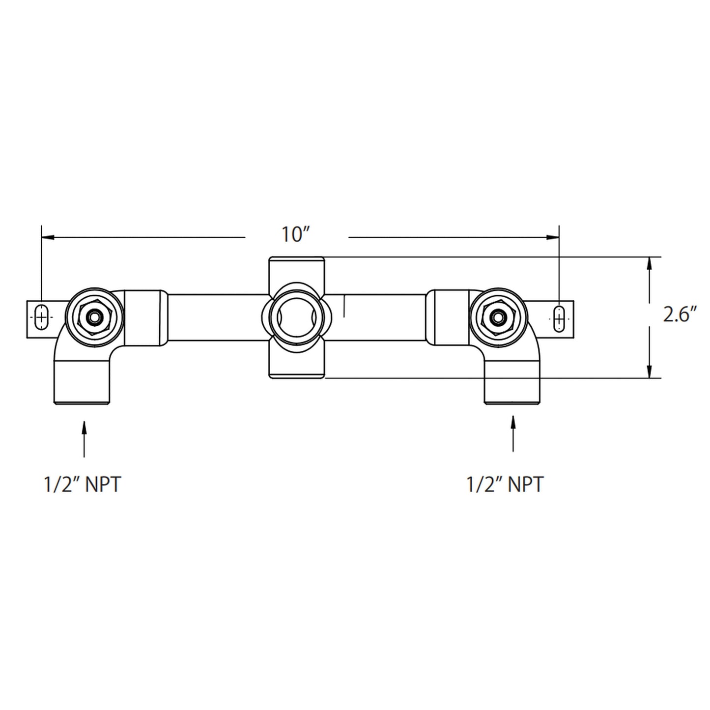 Flusso Faucets Serie 100 8" Three-Hole Chrome Wall-Mounted Bathtub Faucet With 0.50" Rough-In Valve