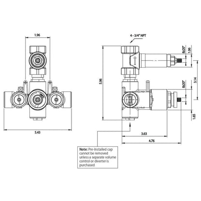 Flusso Faucets Serie 100 8" Two-Hole Matte Black Thermostatic Shower Trim With 1" 1-Output Thermostatic Shower Valve And Integrated Volume Control