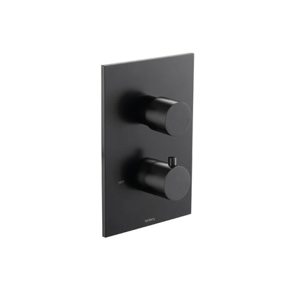 Flusso Faucets Serie 100 8" Two-Hole Matte Black Thermostatic Shower Trim With 1" 1-Output Thermostatic Shower Valve And Integrated Volume Control