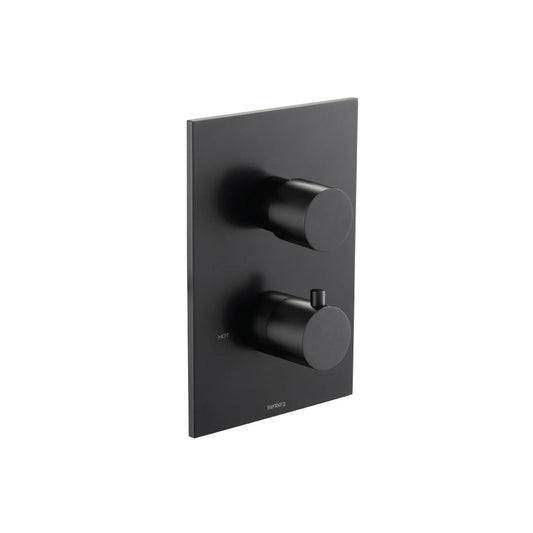 Flusso Faucets Serie 100 8" Two-Hole Matte Black Thermostatic Shower Trim With 1" 1-Output Thermostatic Shower Valve And Integrated Volume Control