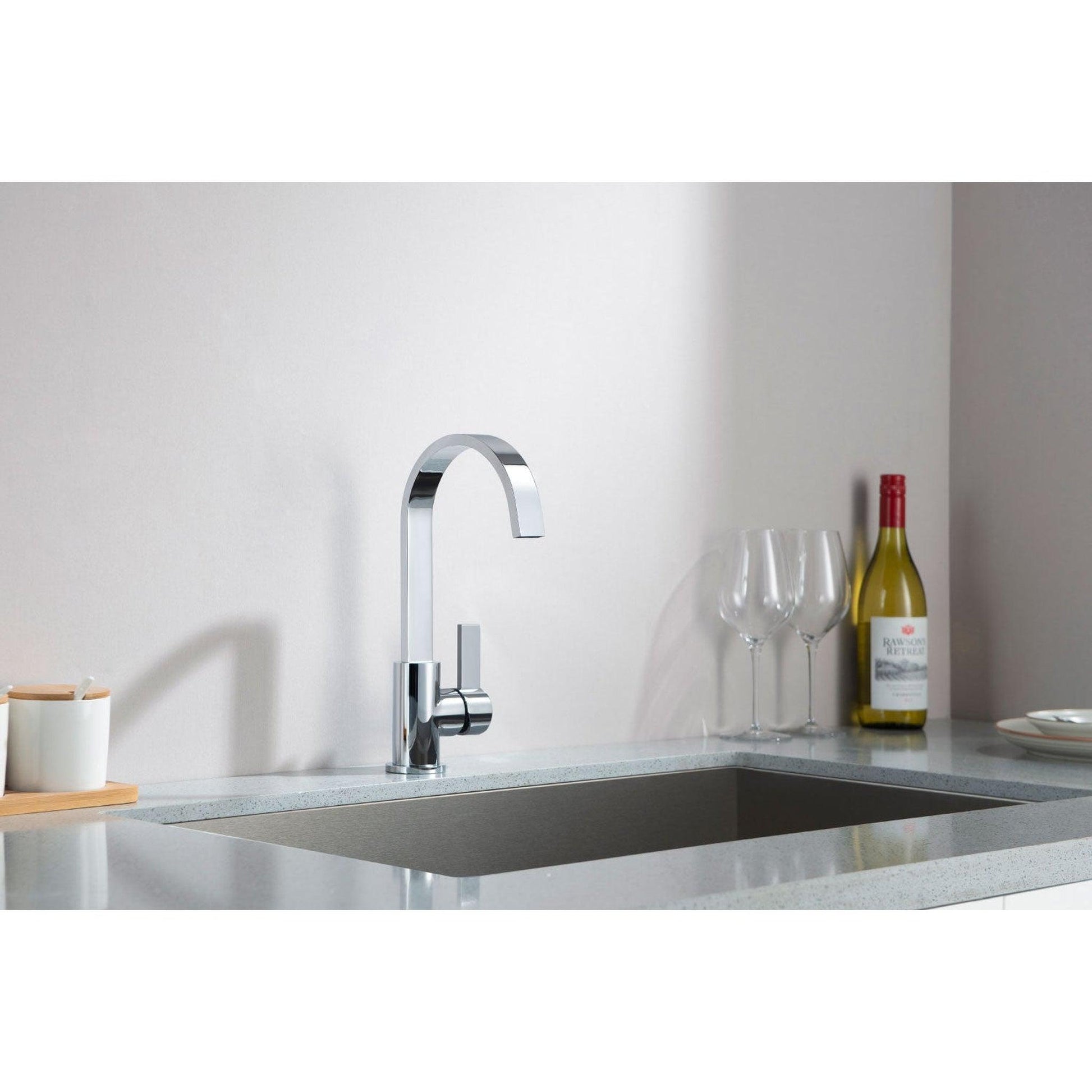 Flusso Faucets Serie 145 10" Single-Hole Chrome Solid Brass Deck-Mounted Sink Faucet With Swivel Spout