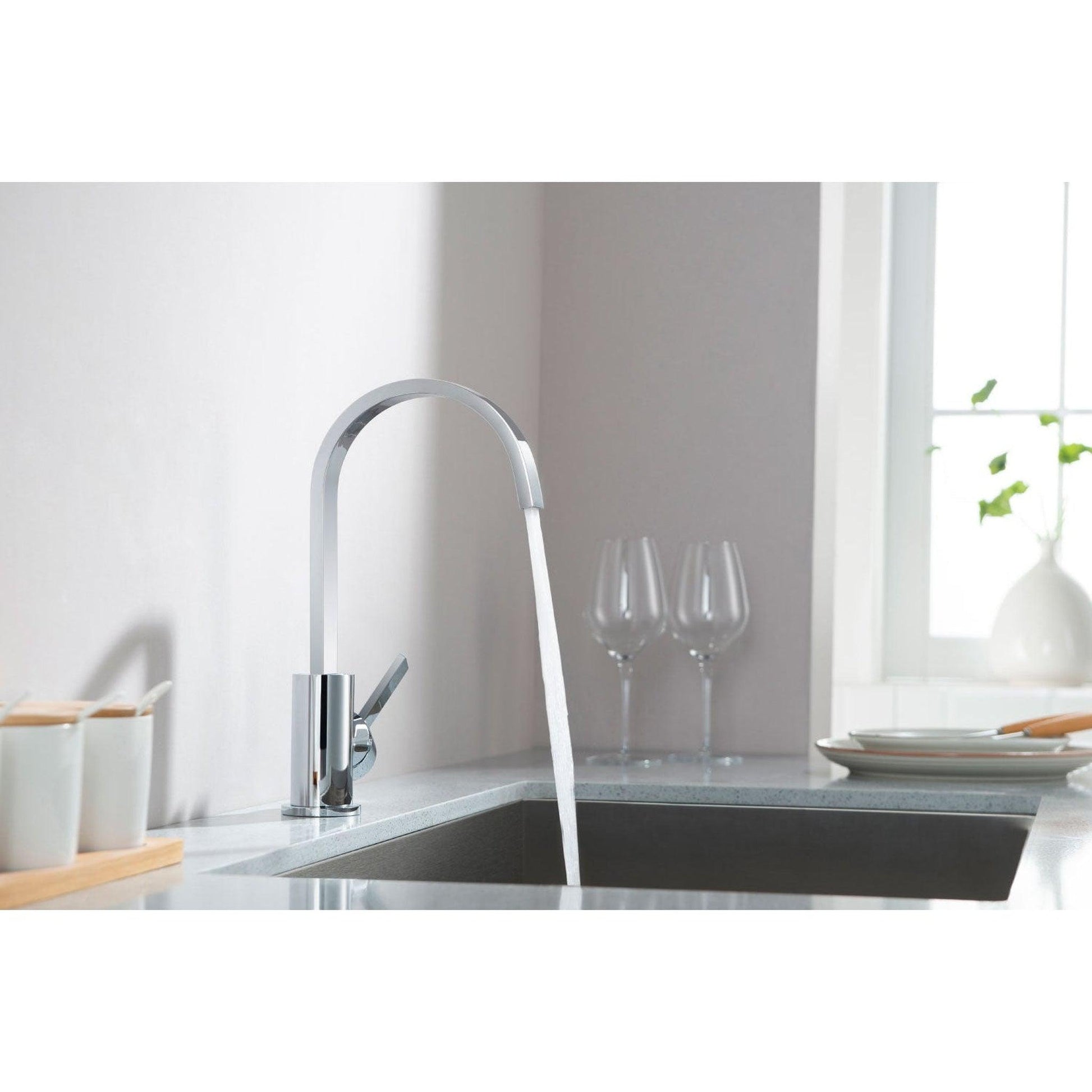 Flusso Faucets Serie 145 10" Single-Hole Chrome Solid Brass Deck-Mounted Sink Faucet With Swivel Spout