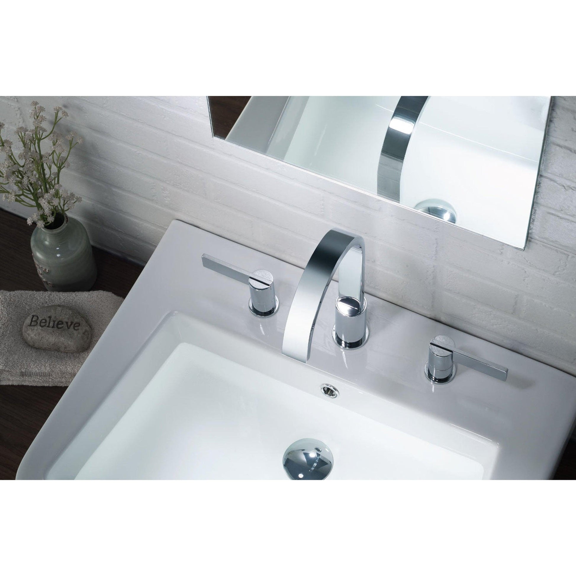 Flusso Faucets Serie 145 10" Three-Hole Chrome Solid Brass Deck-Mounted Widespread Bathroom Sink Faucet With Drain