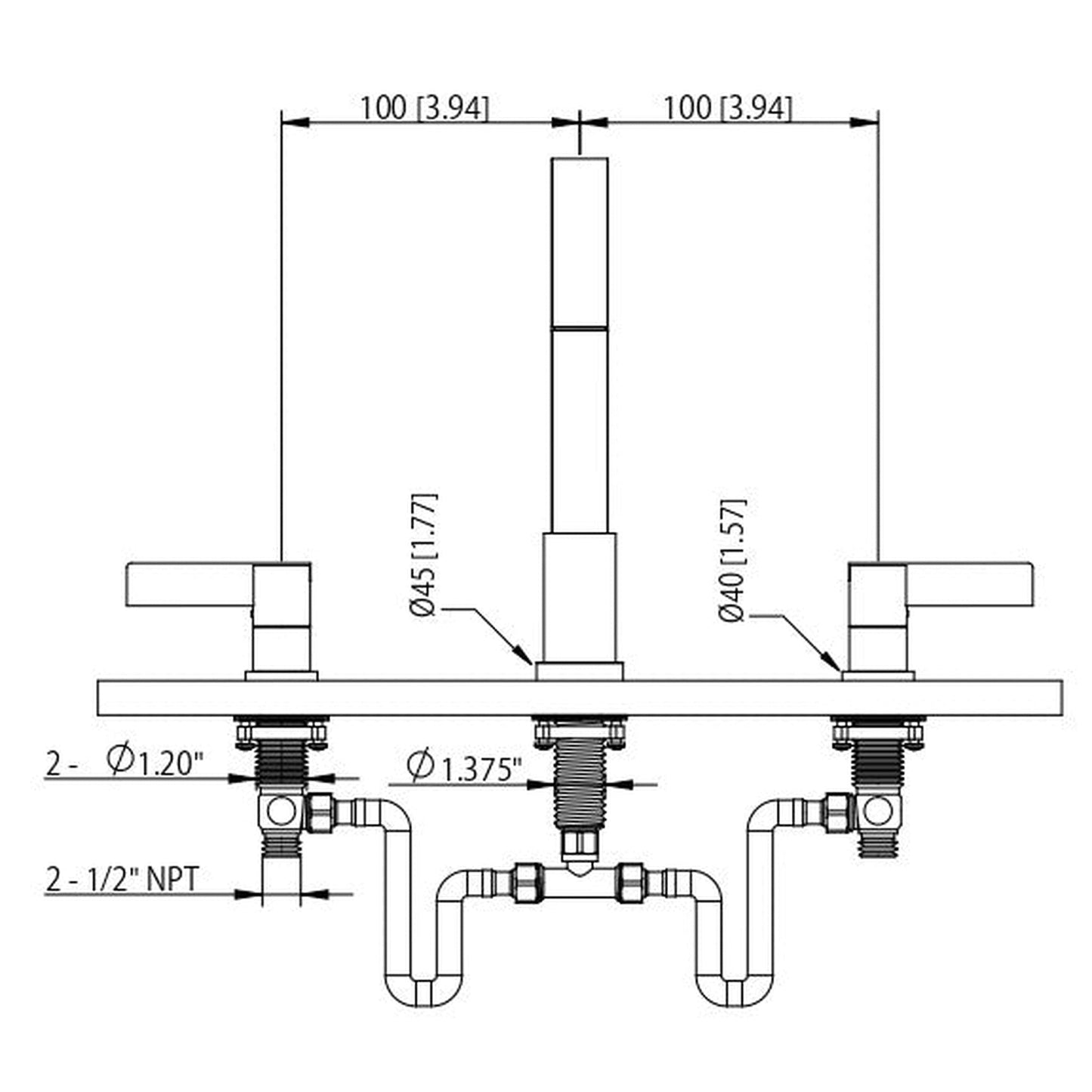 Flusso Faucets Serie 145 10" Three-Hole Chrome Solid Brass Deck-Mounted Widespread Bathroom Sink Faucet With Drain