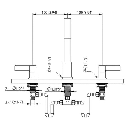 Flusso Faucets Serie 145 10" Three-Hole Chrome Solid Brass Deck-Mounted Widespread Bathroom Sink Faucet With Drain