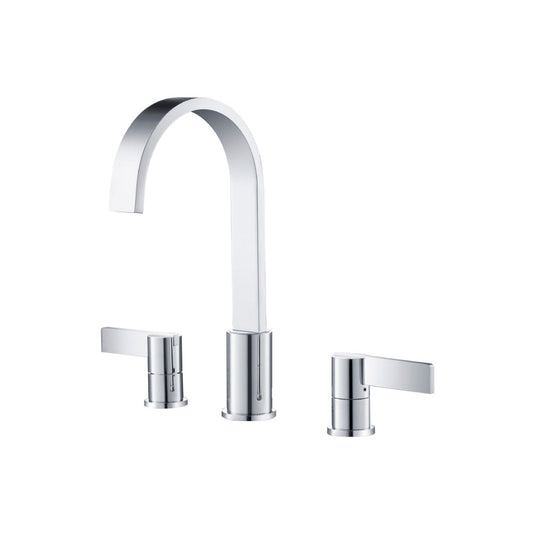Flusso Faucets Serie 145 10" Three-Hole Chrome Solid Brass Deck-Mounted Widespread Bathroom Sink Faucet With Drain