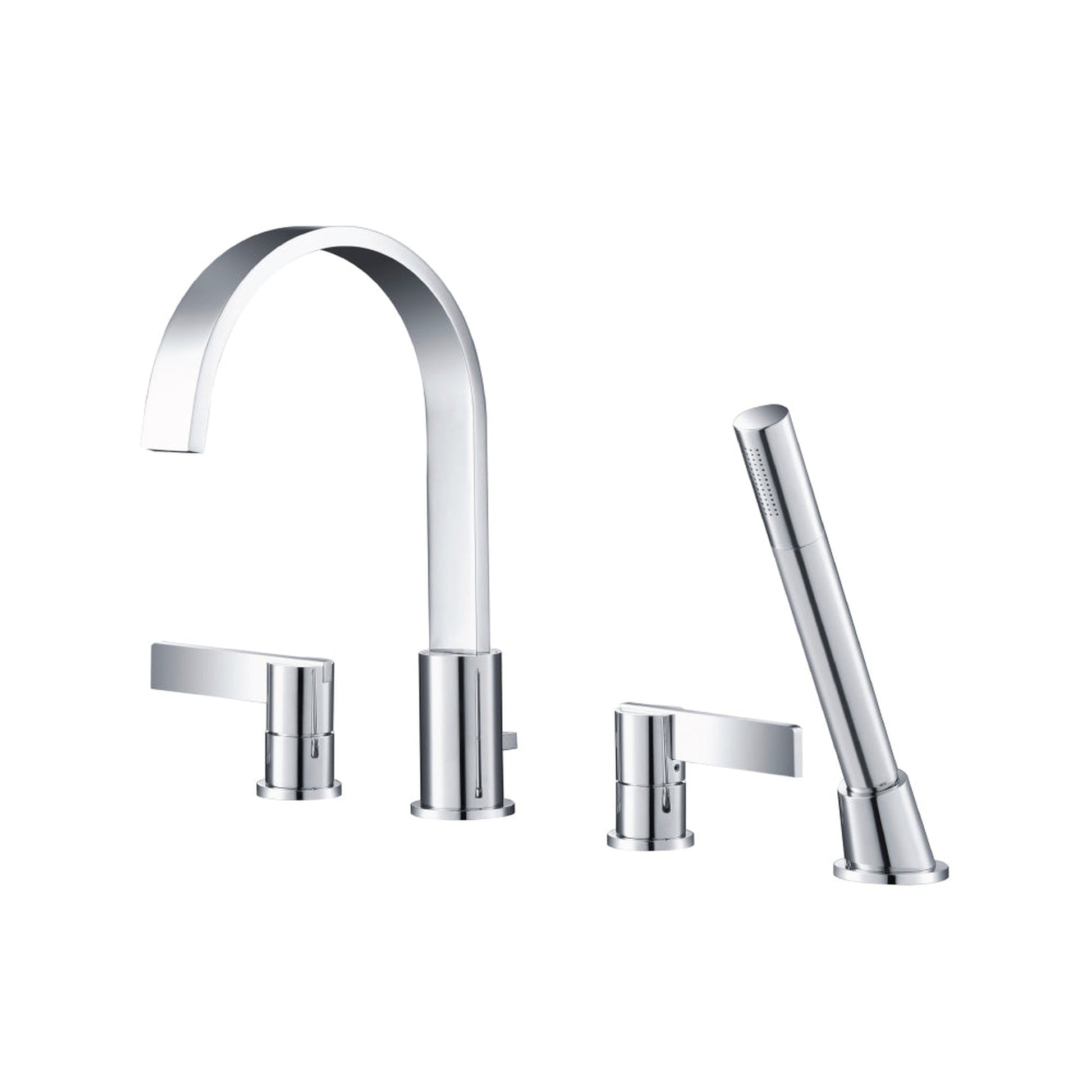 Flusso Faucets Serie 145 12" Four-Hole Chrome Solid Brass Deck-Mounted Roman Bathtub Faucet With Hand Shower
