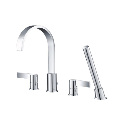 Flusso Faucets Serie 145 12" Four-Hole Chrome Solid Brass Deck-Mounted Roman Bathtub Faucet With Hand Shower