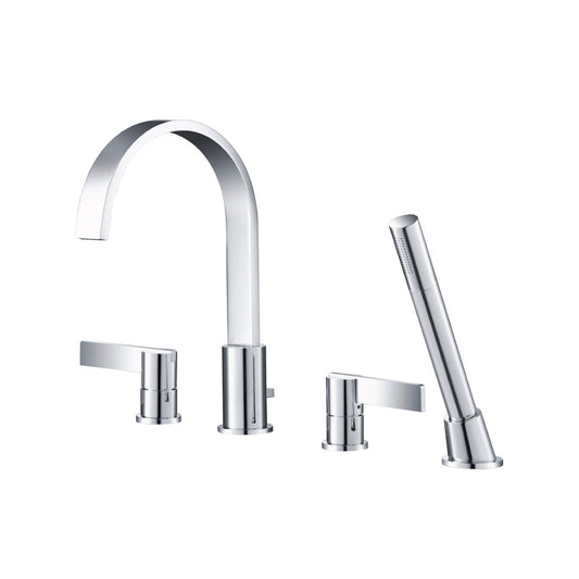 Flusso Faucets Serie 145 12" Four-Hole Chrome Solid Brass Deck-Mounted Roman Bathtub Faucet With Hand Shower
