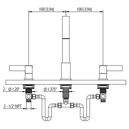 Flusso Faucets Serie 145 12" Three-Hole Chrome Solid Brass Deck-Mounted Roman Bathtub Faucet With Volume Control Valve