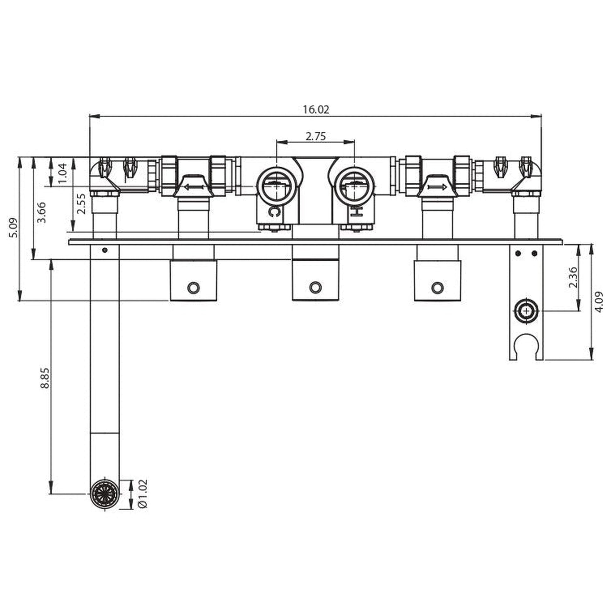Flusso Faucets Serie 145 16" Chrome Three-Handle 2-Volume Control Trim Set With Hand Shower