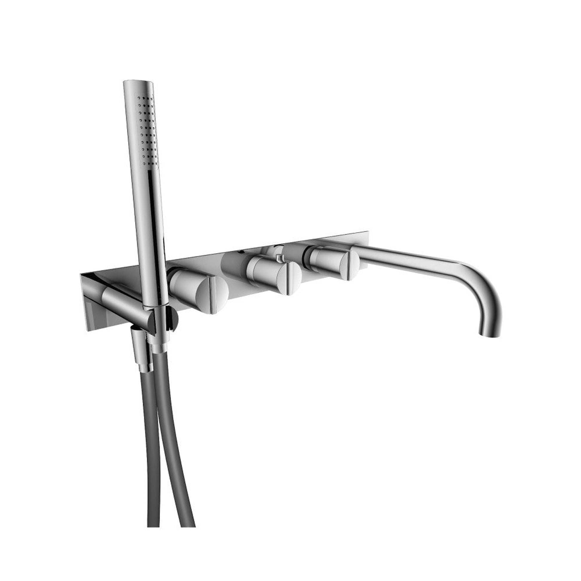 Flusso Faucets Serie 145 16" Chrome Three-Handle 2-Volume Control Trim Set With Hand Shower