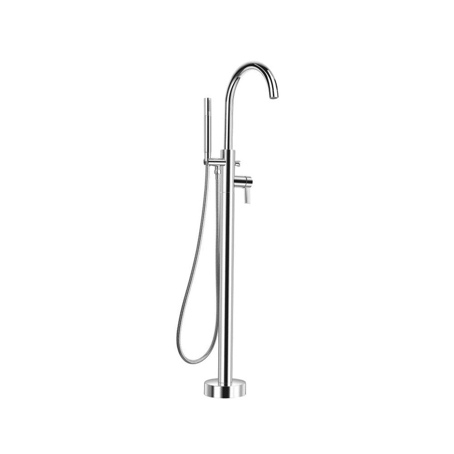 Flusso Faucets Serie 145 45" Chrome Freestanding Floor-Mounted Swivel Bathtub Filler With Integrated Diverter and Hand-Held Shower With Back Flow Prevention Valve