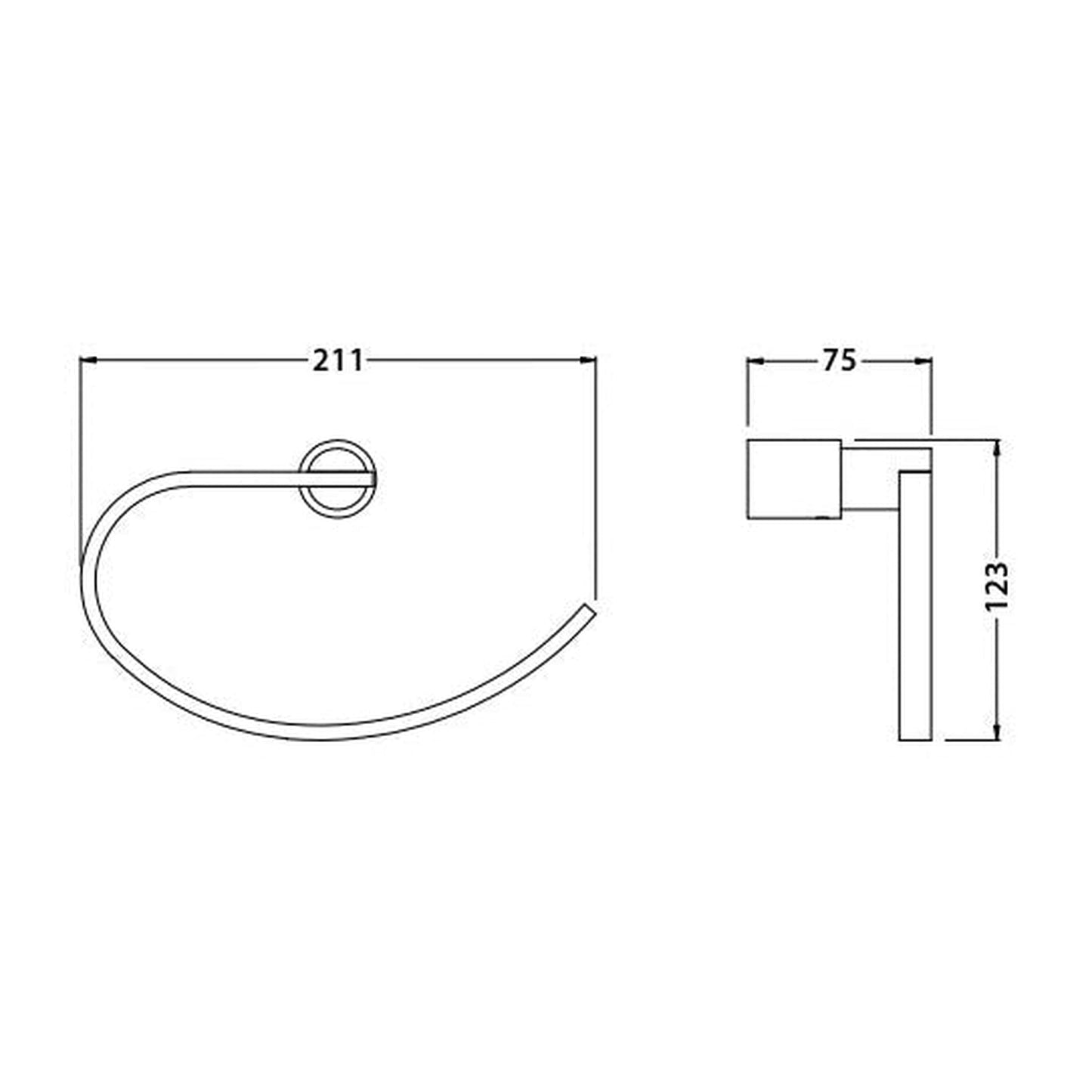 Flusso Faucets Serie 145 5" Chrome Solid Brass Wall-Mounted Towel Ring