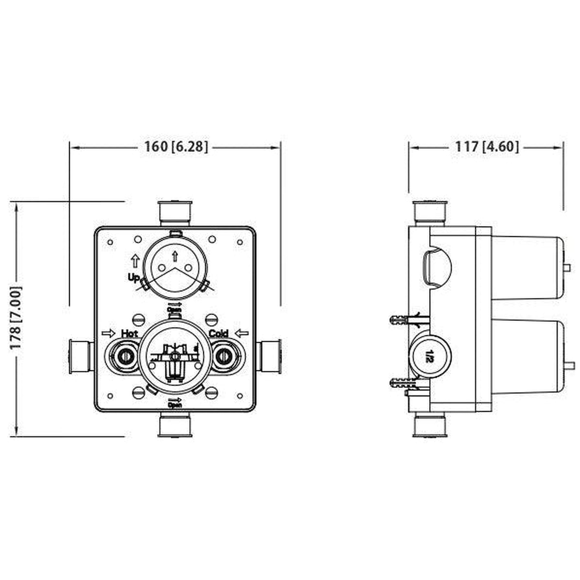 Flusso Faucets Serie 145 8" Chrome Tub / Shower Trim Set With 2-Output Pressure Balance Valve And 2-Way Diverter