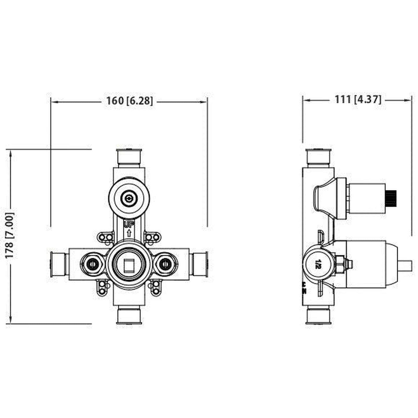 Flusso Faucets Serie 145 8" Chrome Tub / Shower Trim Set With 2-Output Pressure Balance Valve And 2-Way Diverter