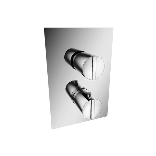 Flusso Faucets Serie 145 8" Two-Hole Chrome Solid Brass Wall-Mounted Thermostatic Shower Trim With 6" 1-Output Thermostatic Shower Valve And Integrated Volume Control