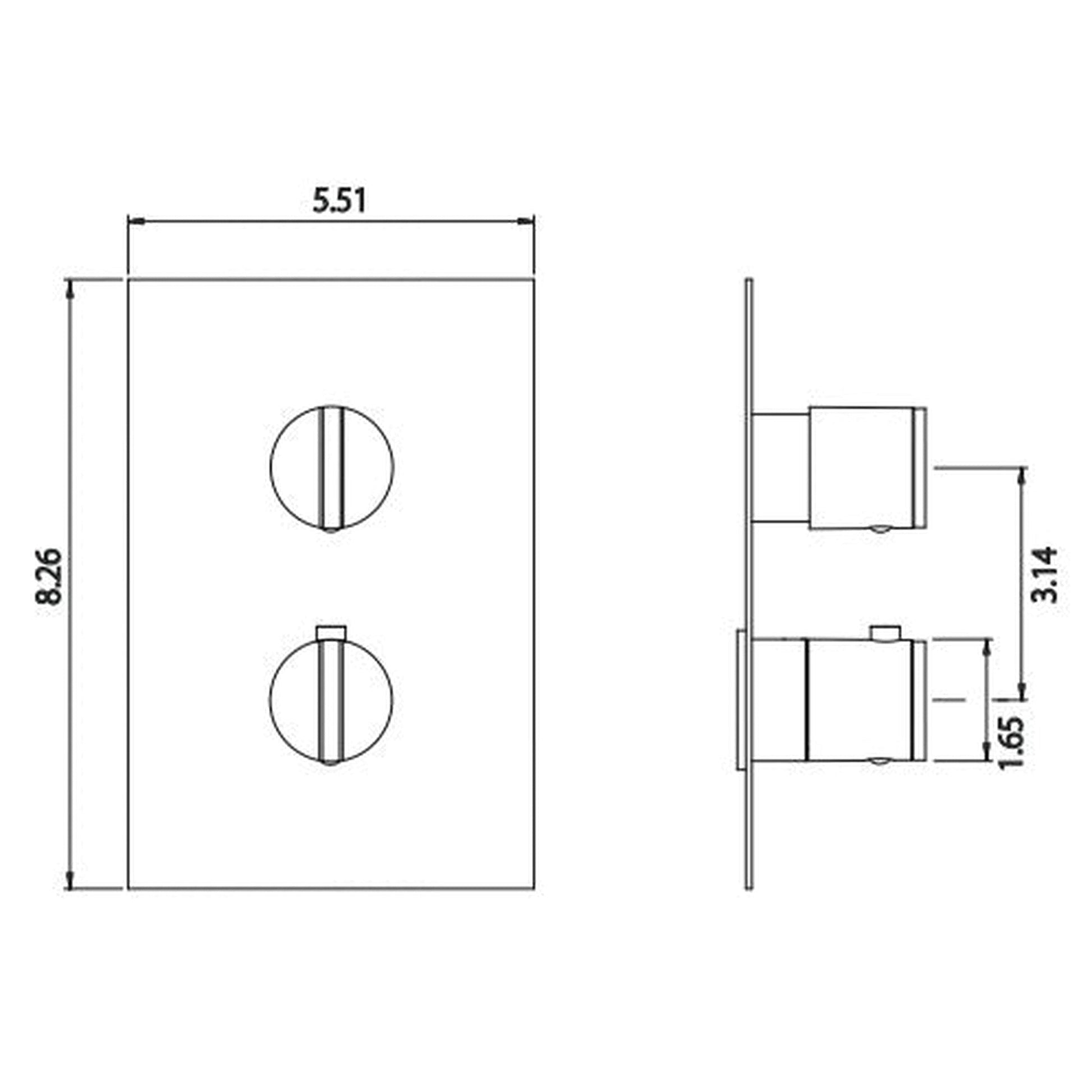 Flusso Faucets Serie 145 8" Two-Hole Chrome Solid Brass Wall-Mounted Thermostatic Shower Trim With Two Solid Brass Handle