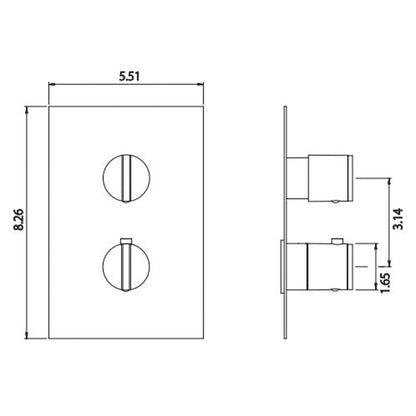 Flusso Faucets Serie 145 8" Two-Hole Chrome Solid Brass Wall-Mounted Thermostatic Shower Trim With Two Solid Brass Handle