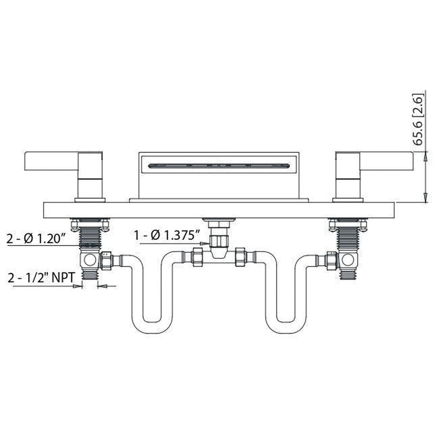 Flusso Faucets Serie 145 9" Three-Hole Chrome Deck-Mounted Cascade / Sheet Flow Waterfall Roman Bathtub Faucet With Valve Set