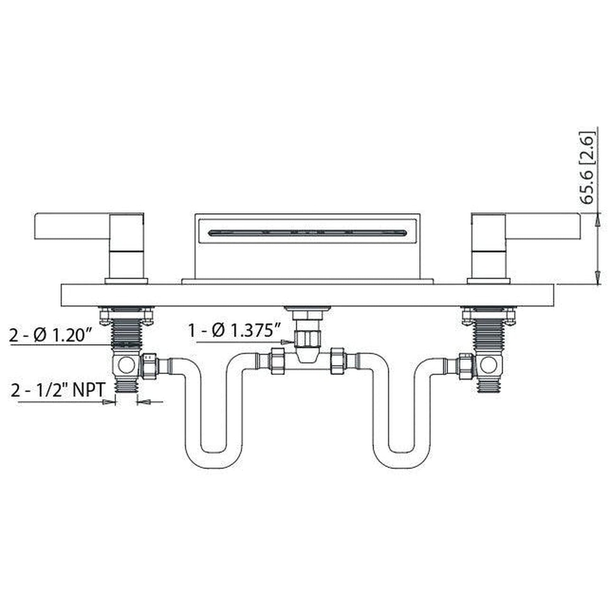 Flusso Faucets Serie 145 9" Three-Hole Chrome Deck-Mounted Cascade / Sheet Flow Waterfall Roman Bathtub Faucet With Valve Set