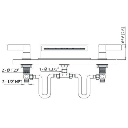 Flusso Faucets Serie 145 9" Three-Hole Chrome Deck-Mounted Cascade / Sheet Flow Waterfall Roman Bathtub Faucet With Valve Set
