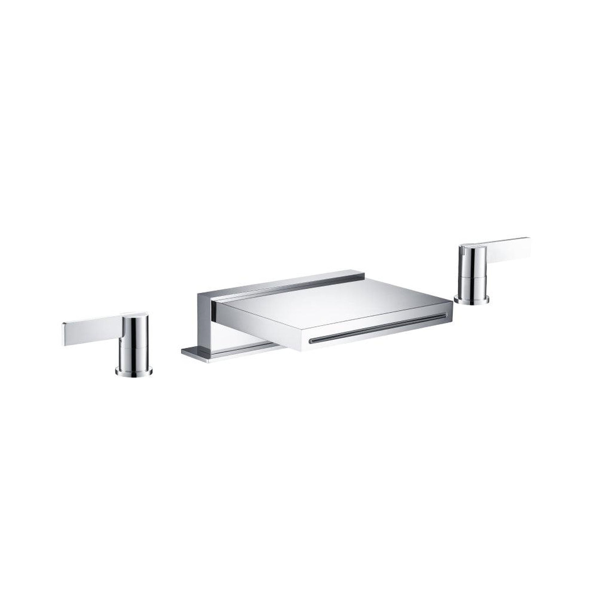 Flusso Faucets Serie 145 9" Three-Hole Chrome Deck-Mounted Cascade / Sheet Flow Waterfall Roman Bathtub Faucet With Valve Set