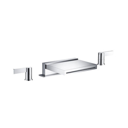 Flusso Faucets Serie 145 9" Three-Hole Chrome Deck-Mounted Cascade / Sheet Flow Waterfall Roman Bathtub Faucet With Valve Set
