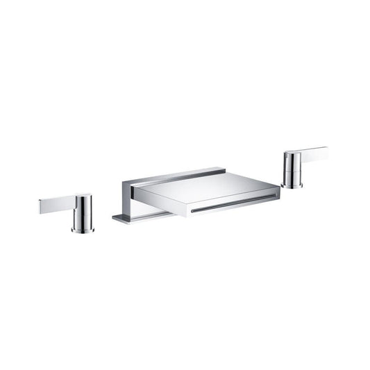 Flusso Faucets Serie 145 9" Three-Hole Chrome Deck-Mounted Cascade / Sheet Flow Waterfall Roman Bathtub Faucet With Valve Set