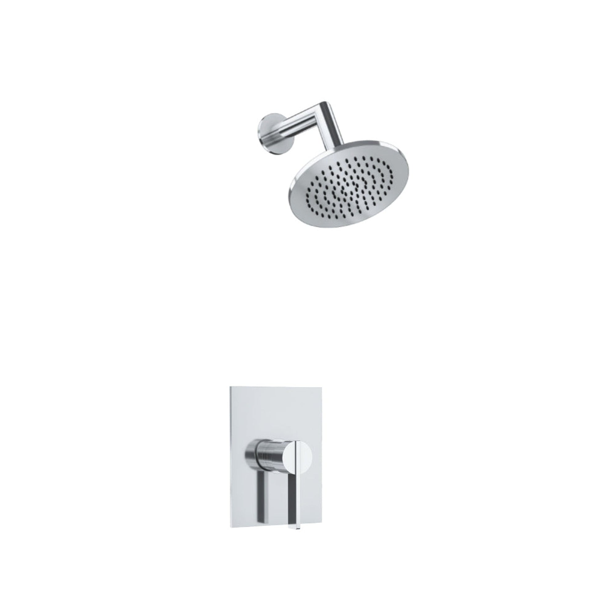 Flusso Faucets Serie 145 Single Output Chrome Wall-Mounted Shower Set With 6" Solid Brass Rainhead Shower Head, Single Handle Shower Trim and 1-Output Single Control Pressure Balance Valve