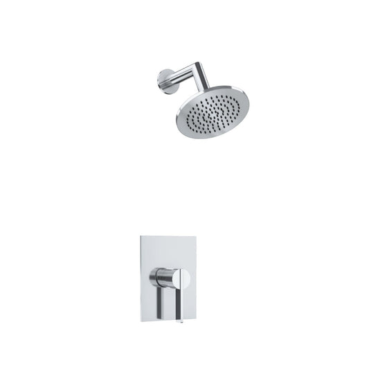 Flusso Faucets Serie 145 Single Output Chrome Wall-Mounted Shower Set With 6" Solid Brass Rainhead Shower Head, Single Handle Shower Trim and 1-Output Single Control Pressure Balance Valve