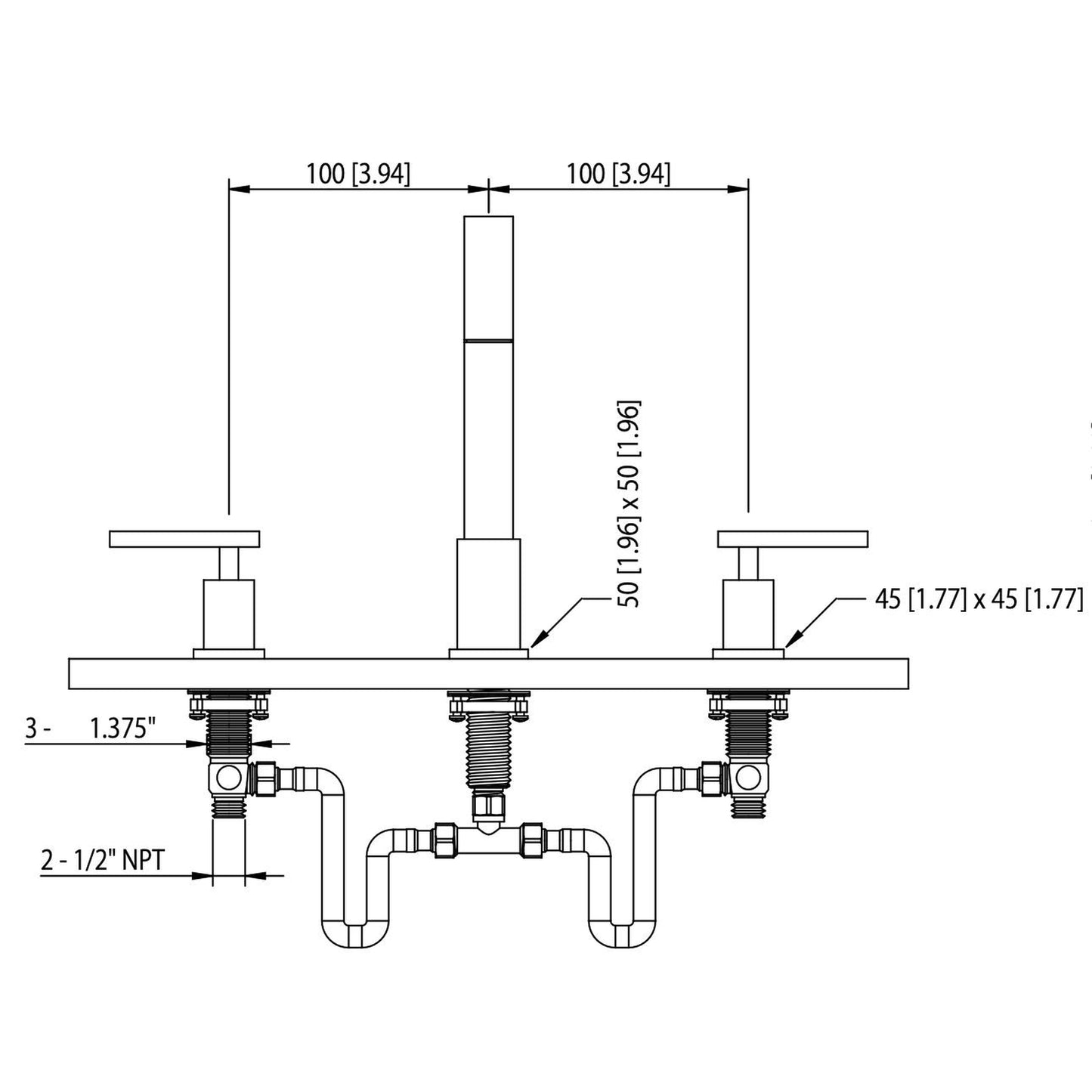Flusso Faucets Serie 150 10" Three-Hole Chrome Solid Brass Deck-Mounted Widespread Bathroom Sink Faucet With Overflow Pop-Up Drain