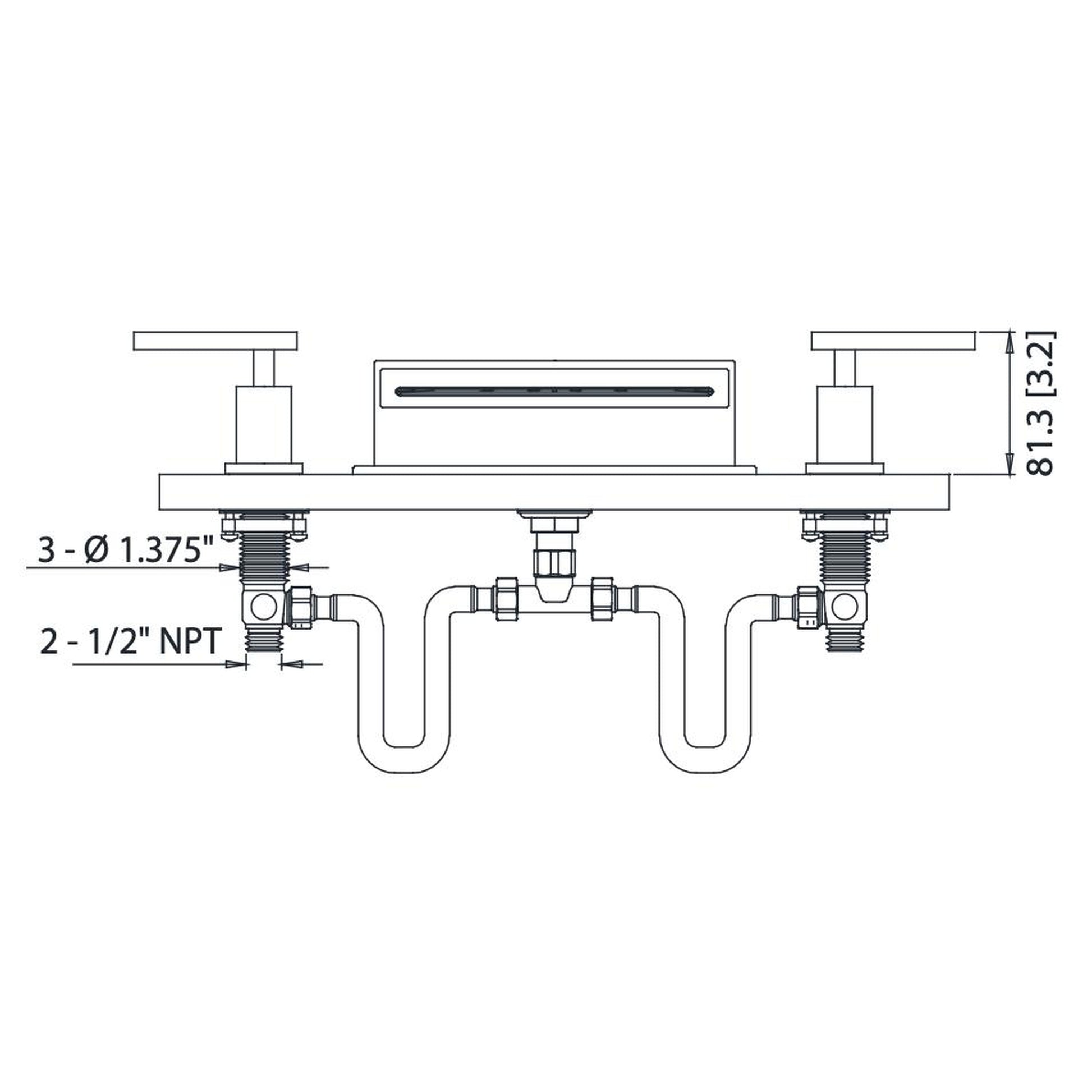 Flusso Faucets Serie 150 13" Three-Hole Chrome Deck-Mounted Cascade / Sheet Flow Waterfall Roman Bathtub Faucet With Valve Set