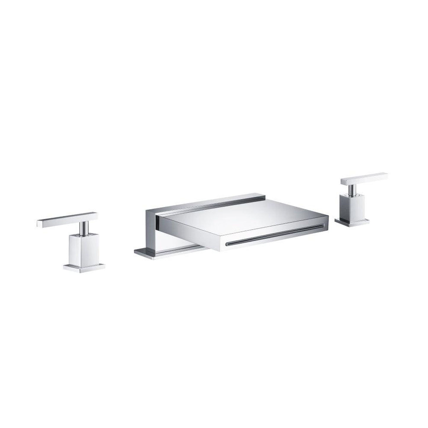 Flusso Faucets Serie 150 13" Three-Hole Chrome Deck-Mounted Cascade / Sheet Flow Waterfall Roman Bathtub Faucet With Valve Set