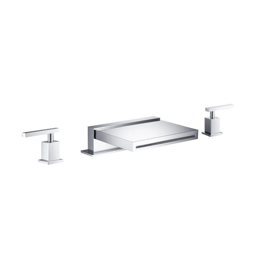 Flusso Faucets Serie 150 13" Three-Hole Chrome Deck-Mounted Cascade / Sheet Flow Waterfall Roman Bathtub Faucet With Valve Set