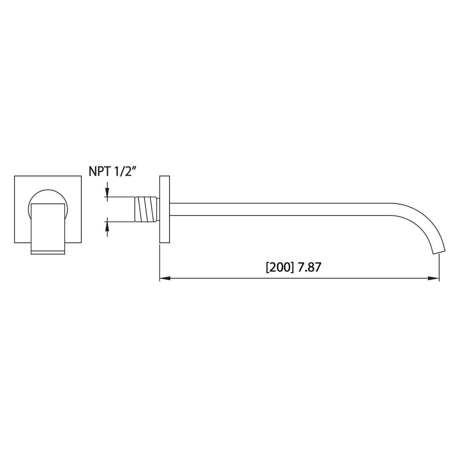 Flusso Faucets Serie 150 8" Single-Hole Chrome Solid Brass Wall-Mounted Non-Diverting Bathtub Spout