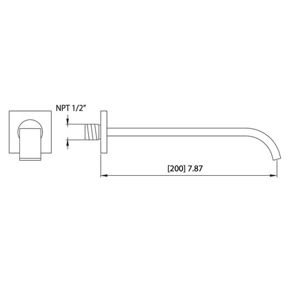 Flusso Faucets Serie 150 8" Single-Hole Chrome Solid Brass Wall-Mounted Non-Diverting Bathtub Spout