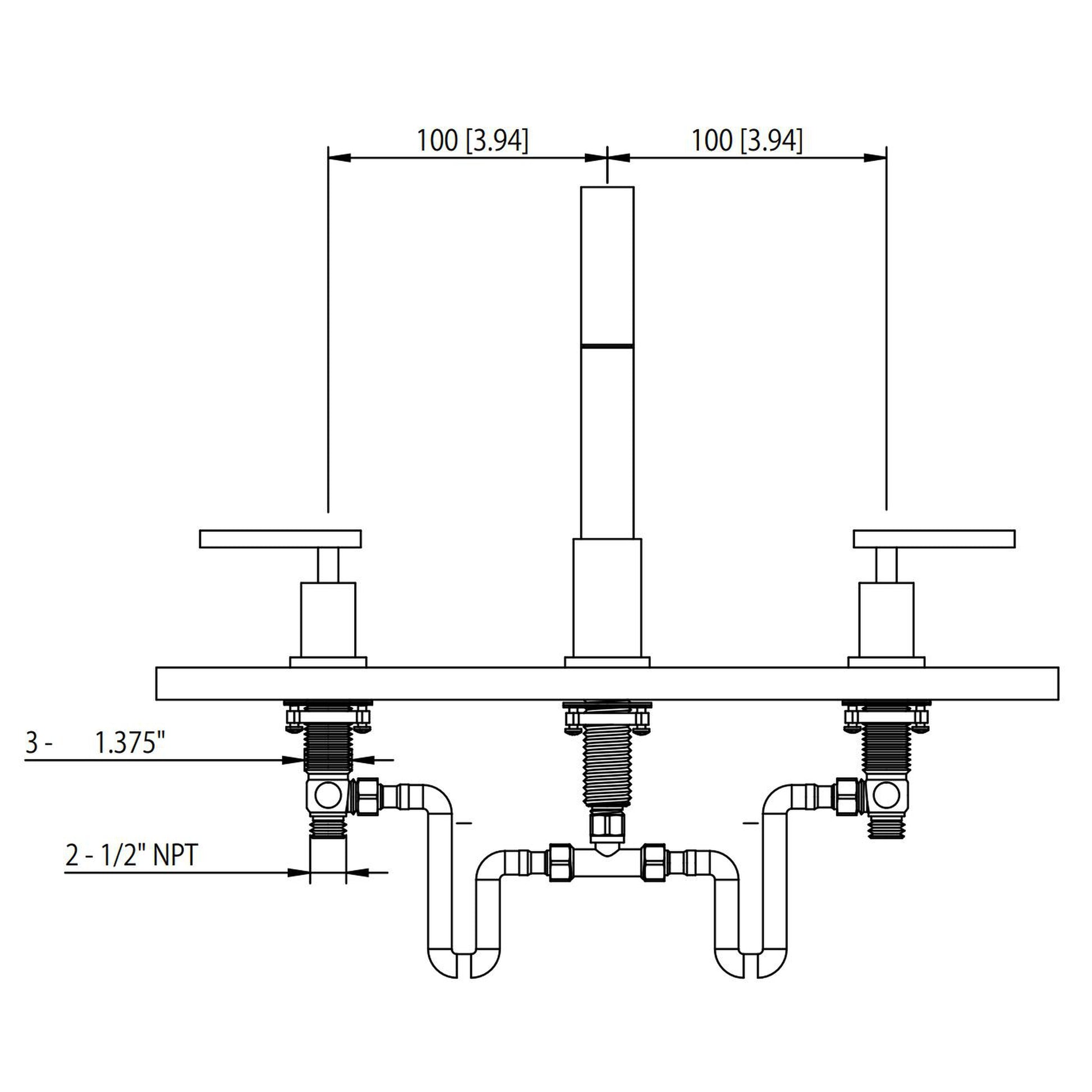 Flusso Faucets Serie 150 8" Three-Hole Chrome Solid Brass Deck-Mounted Roman Bathtub Faucet