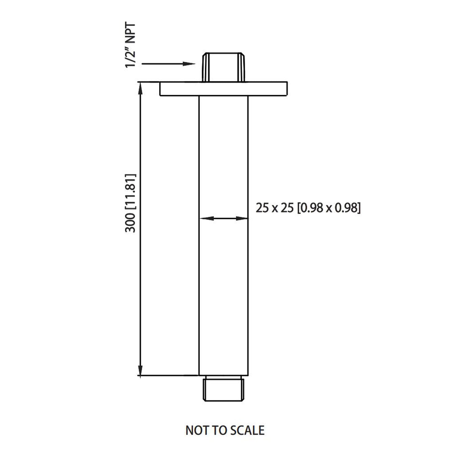 Flusso Faucets Serie 160 12" Polished Nickel PVD Solid Brass Ceiling-Mounted Shower Arm With Adjustable Sliding Flange