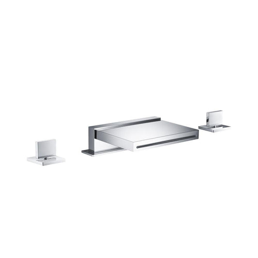 Flusso Faucets Serie 160 13" Three-Hole Chrome Deck-Mounted Cascade / Sheet Flow Waterfall Roman Bathtub Faucet With Valve Set
