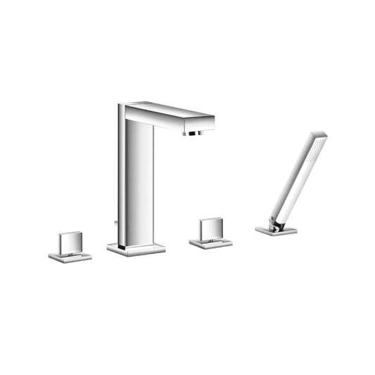 Flusso Faucets Serie 160 14" Four-Hole Polished Nickel PVD Solid Brass Deck-Mounted Roman Bathtub Faucet With Hand Shower