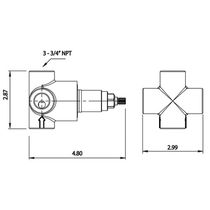 Flusso Faucets Serie 160 3" Brushed Nickel PVD Wall Mounted Shower Faucet Trim With 3-Way Diverter Shower Rough Valve With Shared Outputs and Integrated Volume Control