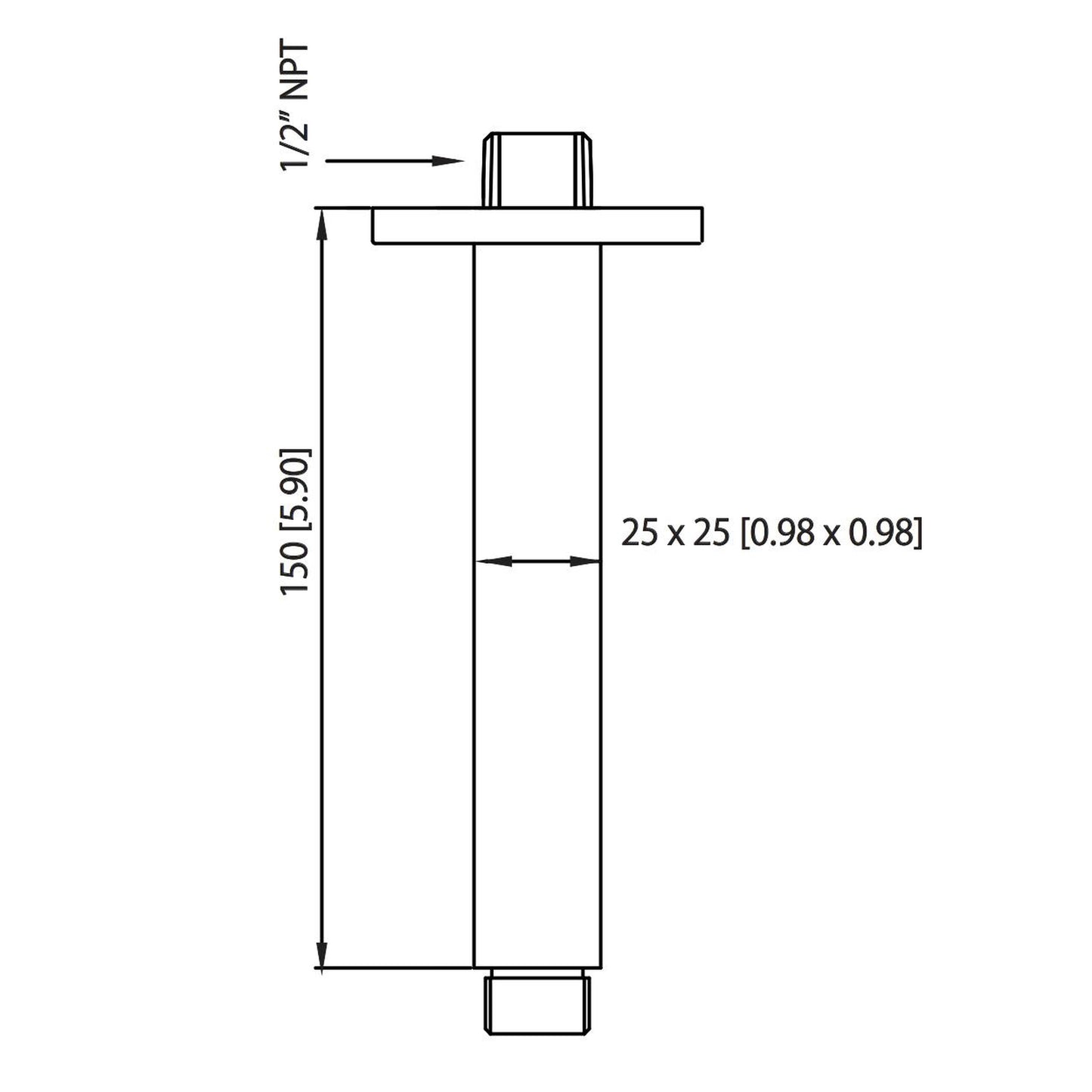 Flusso Faucets Serie 160 6" Chrome Solid Brass Ceiling-Mounted Shower Arm With Adjustable Sliding Flange